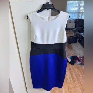 White, Black, and Blue Colorblock Dress